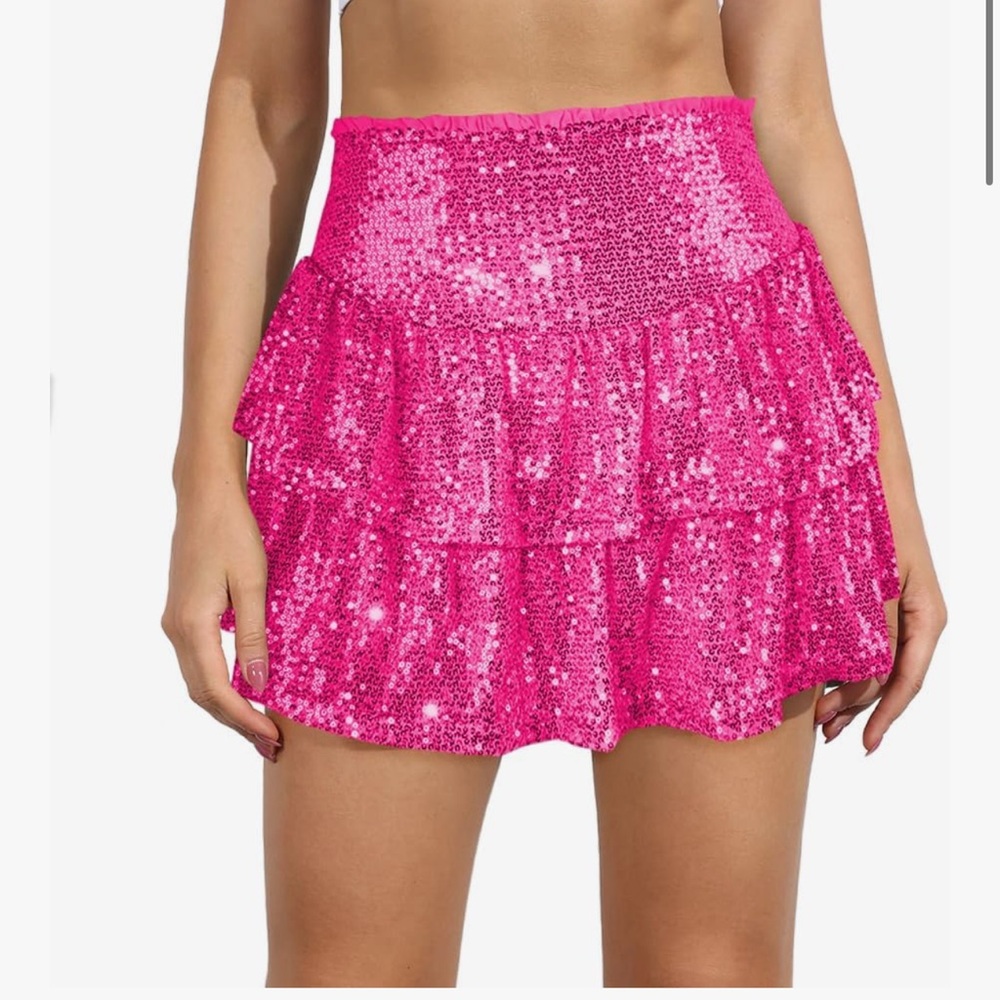 Pink Sequin Ruffle Skirt
